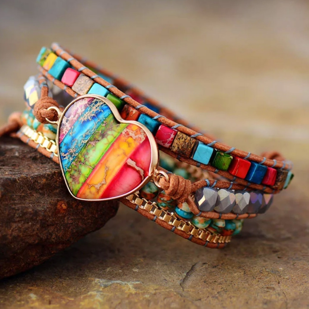 ROMANCE Handmade Leather Chakra Wrap Bracelet - Picture 2 of 5
